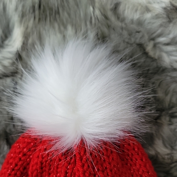 Red and White Knit Beanie with Pom Pom - Picture 2 of 8
